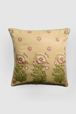 Gul Bahar Aari Embroidered Cushion Cover - Beige