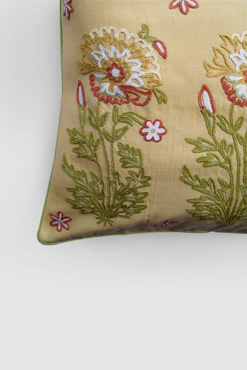 Gul Bahar Aari Embroidered Cushion Cover - Beige