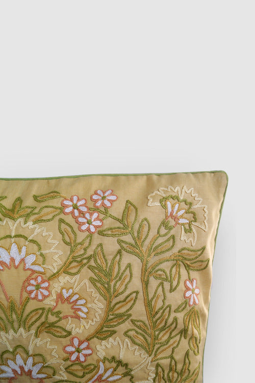 Dast-E-Gul Aari Embroidered Cushion Cover - Beige
