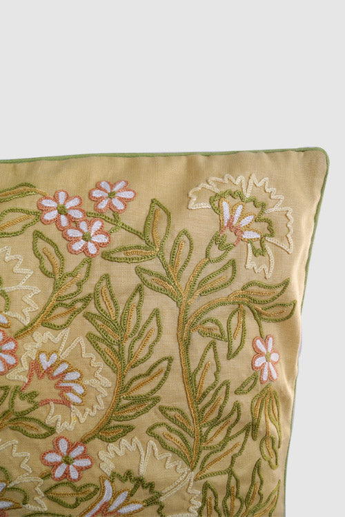 Dast-E-Gul Aari Embroidered Cushion Cover - Beige