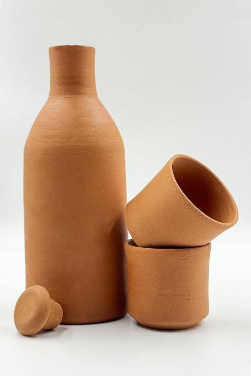 Antarang - Handcrafted Terracotta Water Bottle Set with 2 Glasses – Eco-Friendly & Sustainable