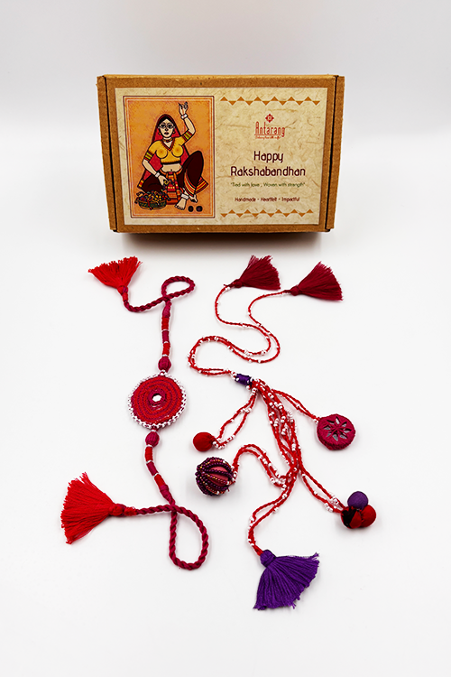 Antarang Pink Patwa-Ari Bhai-Bhabhi Rakhi Set