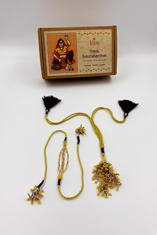 Antarang - Yellow Corel Bhai-Bhabhi Rakhi Set