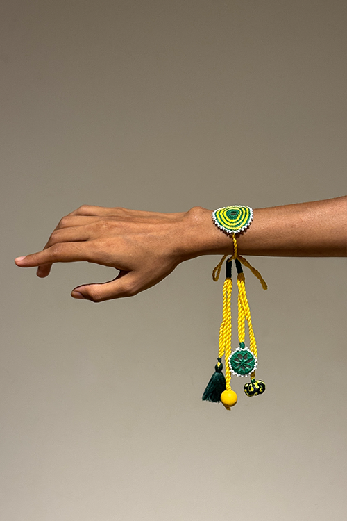 Antarang Yellow Green Bhai-Bhabhi Rakhi Set