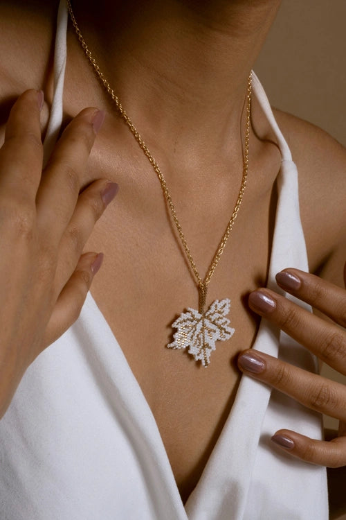 Melo Studio Gold Leaf Hand Beaded Pendant Necklace