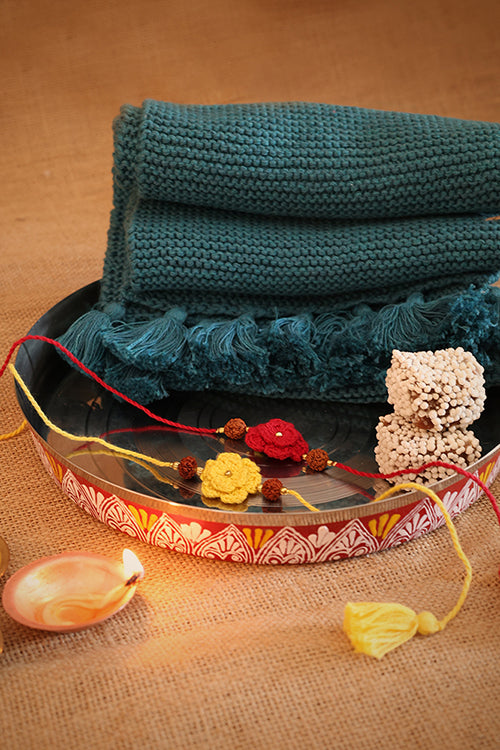 Himalayan Blooms 2 Rakhi,Scarf,Thali,Rauli,Sweet,Rakhi Gift Hamper