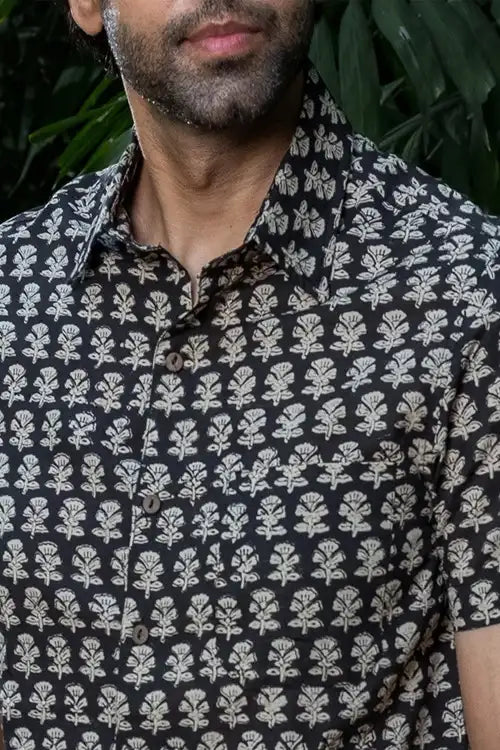 Craftroots Black Bagru Block Print Shirt