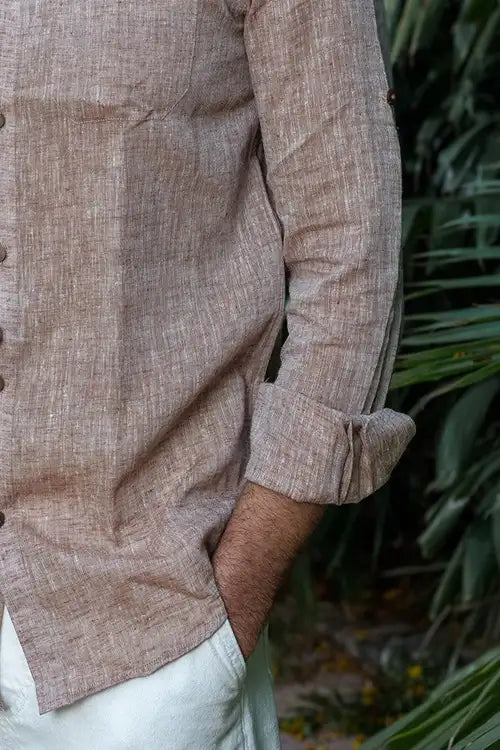 Craftroots Handwoven Soft Linen Light Brown Shirt