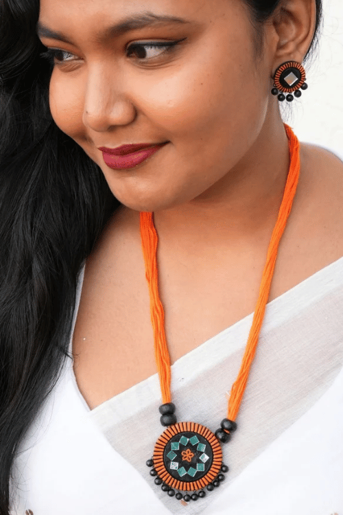 Mridah 'Kanchan' Mirror Work Terracotta Necklace Set