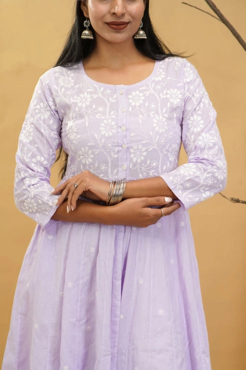 Shwet Women Purple Hand Embroidered Chikankari Shrug