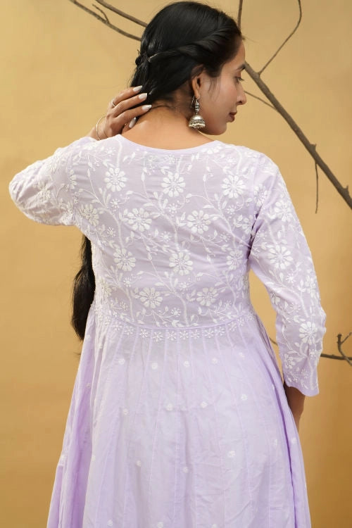 Shwet Women Purple Hand Embroidered Chikankari Shrug