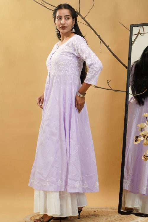 Shwet Women Purple Hand Embroidered Chikankari Shrug