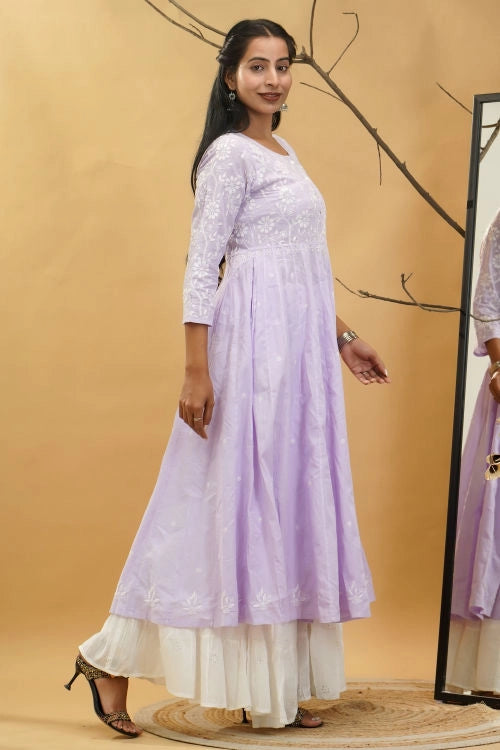 Shwet Women Purple Hand Embroidered Chikankari Shrug