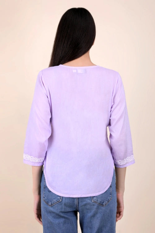 Shwet Women Hand Embroidered "Pastel Poise" Lavendar Short Top
