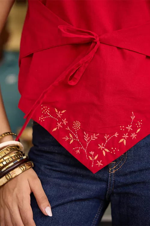 Okhai "Whimsical" Hand Embroidered Pure Cotton Wrap Top