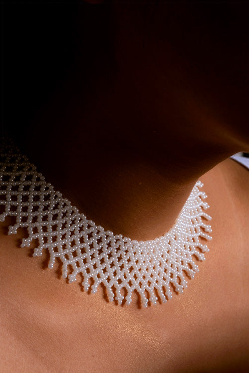 Melo Studio Mallige Pearl White Hand Beaded Necklace