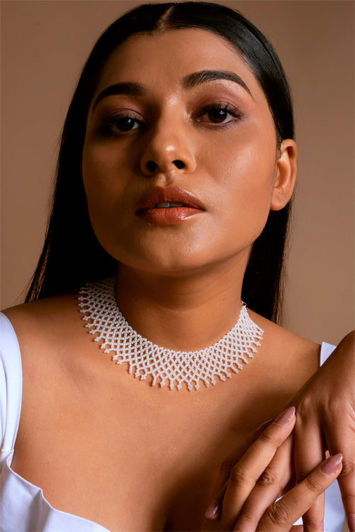Melo Studio Mallige Pearl White Hand Beaded Necklace