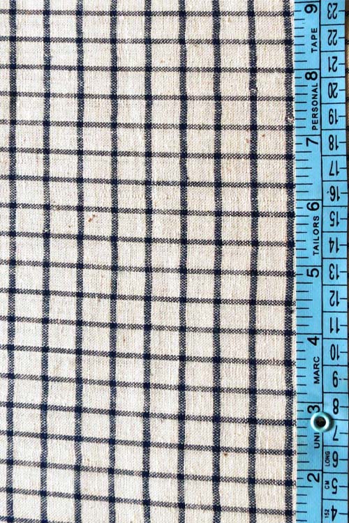 Moralfibre Fabric Is 100% Cotton Organic Handspun Handwoven, Cream & Blue Organic Or Natural  Yarn Dyed Checks Fabric