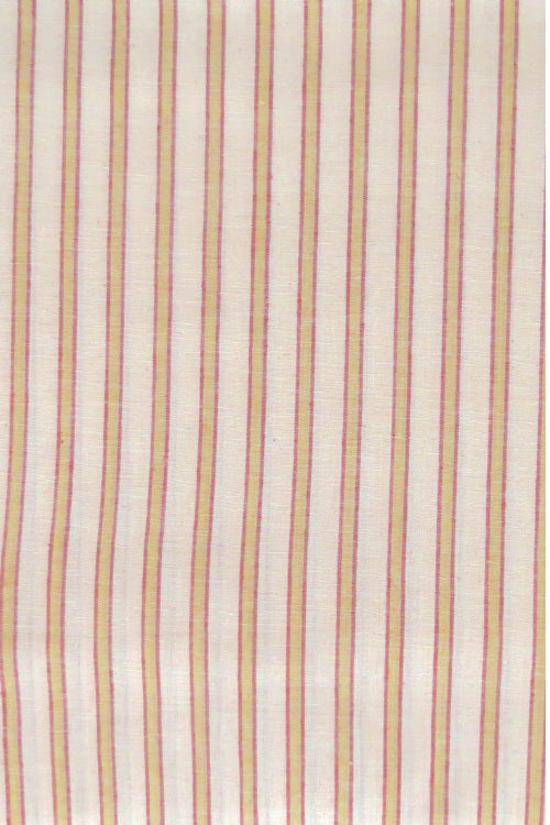 Moralfibre 100% Cotton Handspun Handwoven Light Mustard And Light Red White Mlulti Stripe Fabric