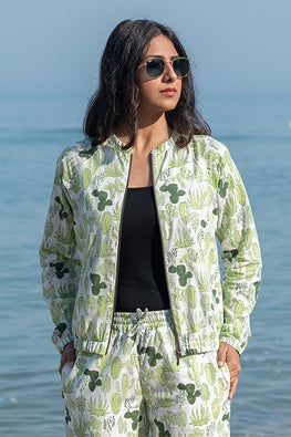 Floraison Handblock Printed Pure Cotton Bomber Jacket For Women Online