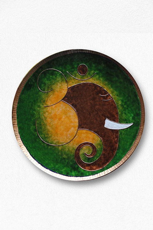 EkiBeki Copper Enamelling,Alibaug, Maharashtra Omkara - Ganesha Green Wallplate