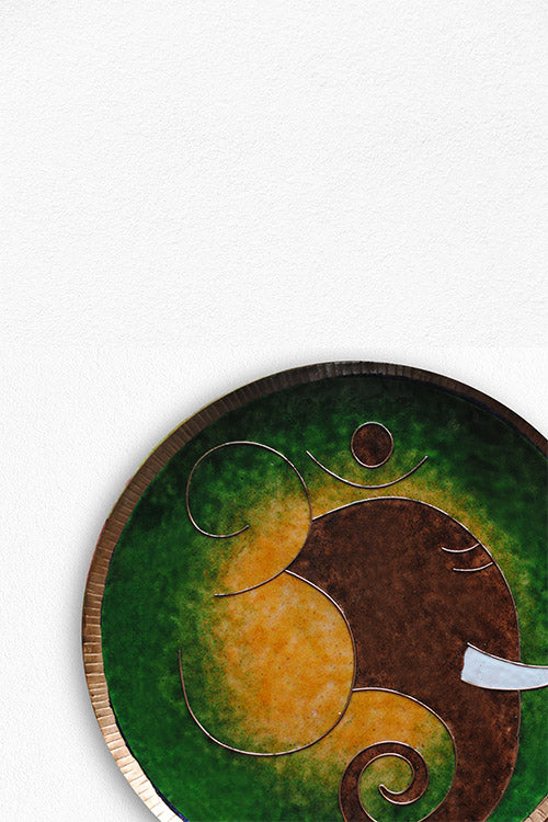 EkiBeki Copper Enamelling,Alibaug, Maharashtra Omkara - Ganesha Green Wallplate