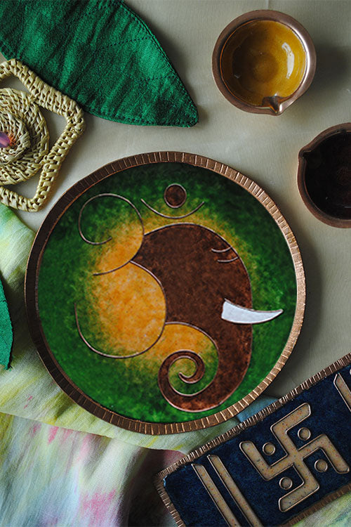 EkiBeki Copper Enamelling,Alibaug, Maharashtra Omkara - Ganesha Green Wallplate