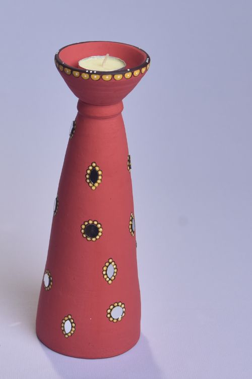 Antarang- Terracotta- Handcrafted- Pink Long Diya