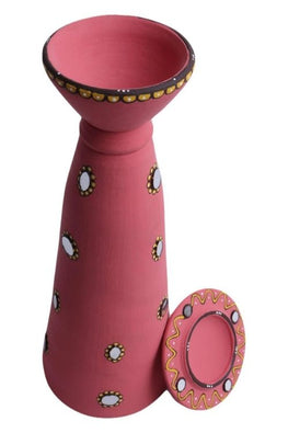 Antarang- Terracotta- Handcrafted- Pink Long Diya