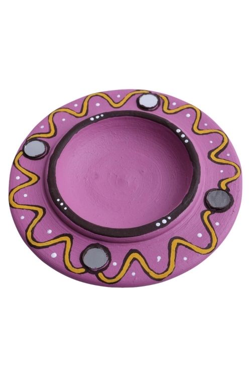 Antarang- Terracotta- Handcrafted- Purple Long Diya