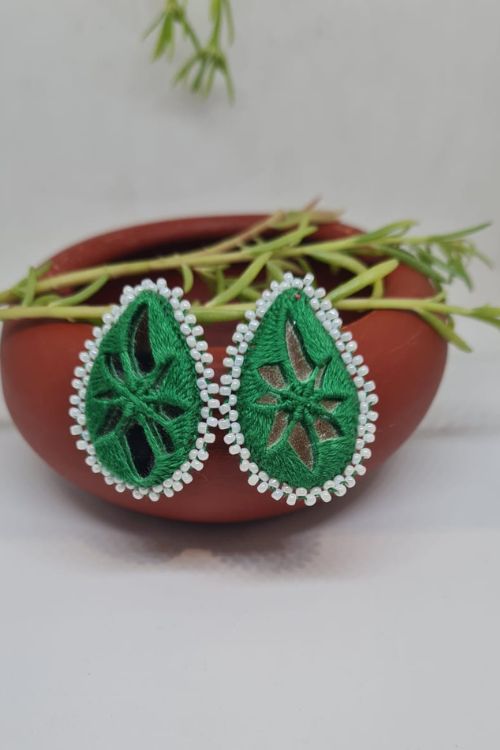Antarang, Pan Green Stud Earings, 100% Cotton, Handmade By Divyang Rural Women