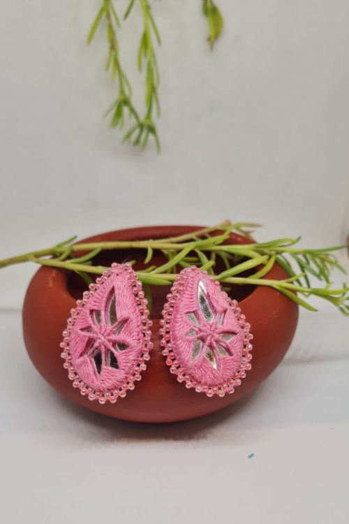 Antarang, Pan Pink Mirror Earings, 100% Cotton, Handmade By Divyang Rural Women