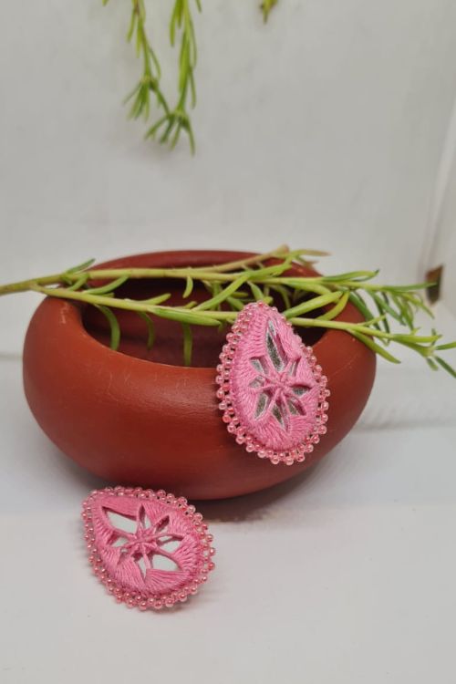 Antarang, Pan Pink Mirror Earings, 100% Cotton, Handmade By Divyang Rural Women