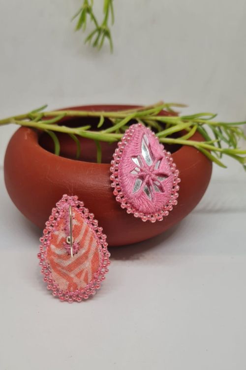 Antarang, Pan Pink Mirror Earings, 100% Cotton, Handmade By Divyang Rural Women