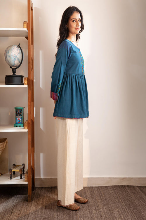 Rangsutra Haveli Crewel Blue Flared Top