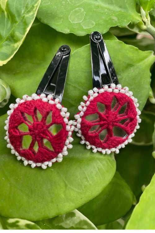 Antarang Handcrafted Black Tic Tac Pins By Divyang & Rural Women- Red