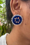 Antarang, Blue Stud Mirror Earings, 100% Cotton, Handmade By Divyang Rural Women