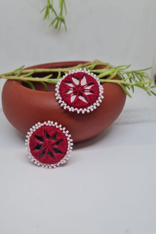 Antarang, Maroon Stud Earring Earings, 100% Cotton, Handmade By Divyang Rural Women