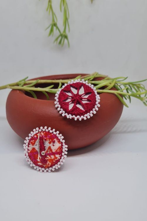 Antarang, Maroon Stud Earring Earings, 100% Cotton, Handmade By Divyang Rural Women