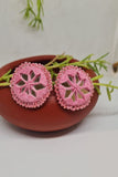 Antarang, Pink Stud Mirror Earings, 100% Cotton, Handmade By Divyang Rural Women