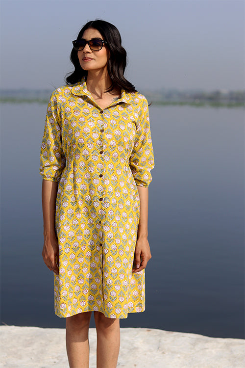 Sootisyahi 'Yellow Meadow' Cotton Dress