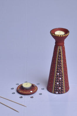 Antarang- Terracotta- Handcrafted- Terracotta Long Diya