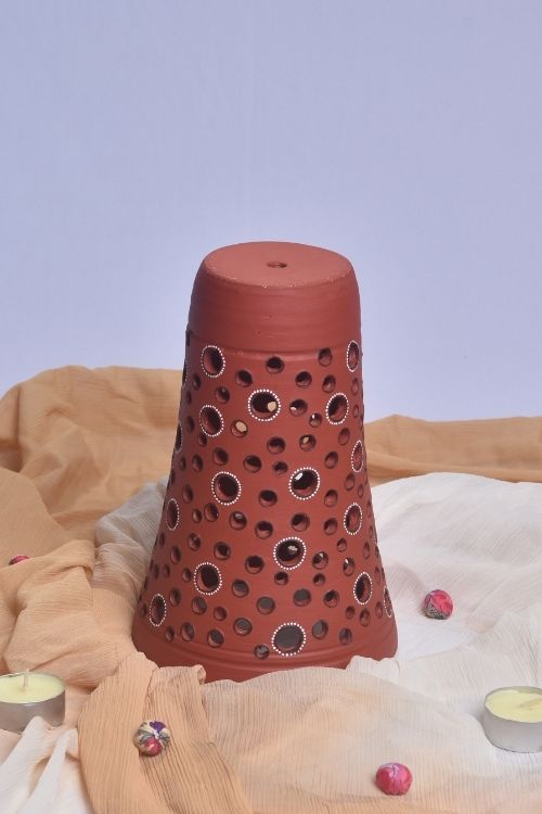 Antarang- Terracotta- Handcrafted-  Terracotta Vase  Lampshade