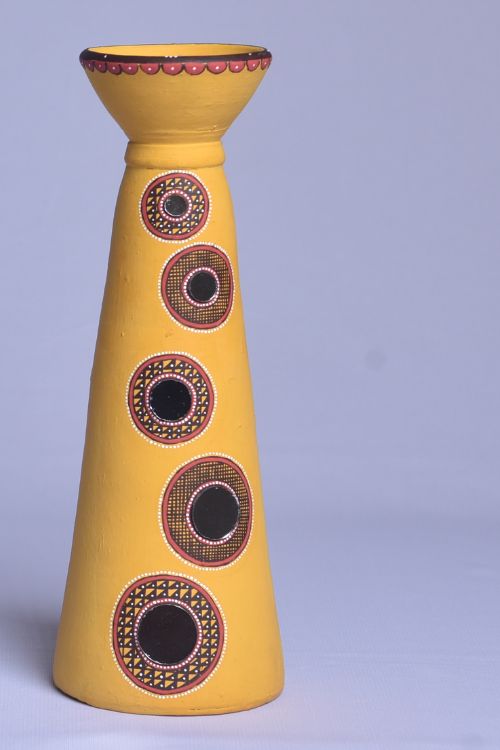 Antarang- Terracotta- Handcrafted- Yellow Long Diya