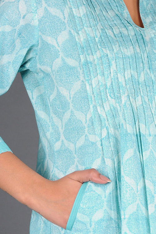 Dharan 'Charchara Print Pintuck Kurta' Blue Block Printed Kurta