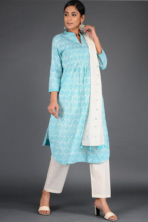 Dharan Charchara Pintuck Blue Block Printed Kurta For Women Online