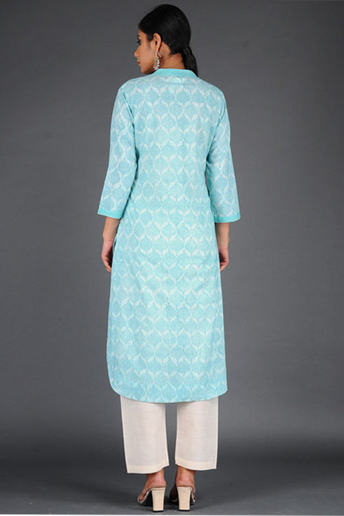 Dharan 'Charchara Print Pintuck Kurta' Blue Block Printed Kurta