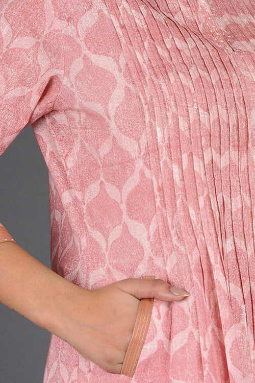 Dharan 'Charchara Print Pintuck Kurta' Coral Block Printed Kurta