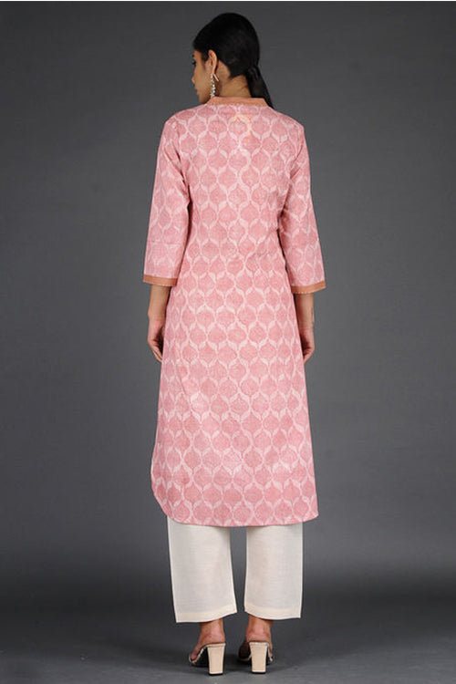 Dharan 'Charchara Print Pintuck Kurta' Coral Block Printed Kurta