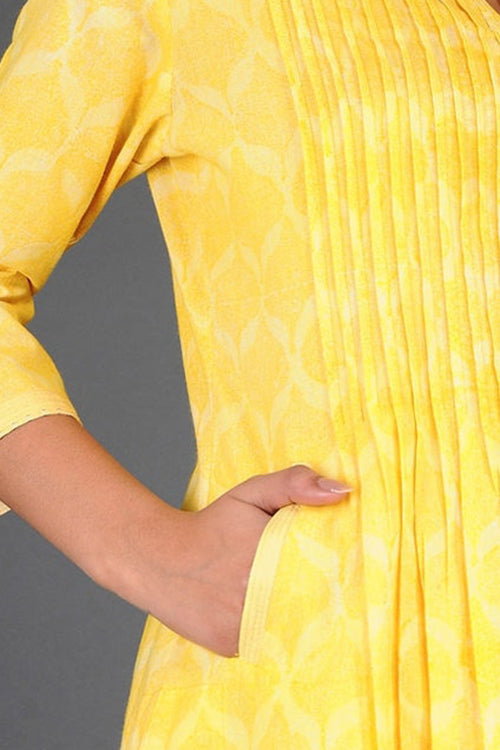 Dharan 'Charchara Print Pintuck Kurta' Yellow Block Printed Kurta